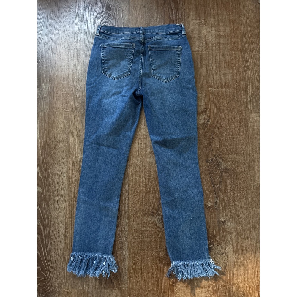 Free People Blue Distressed Ankle Crop Jeans with Frayed Hem - Picture 4 of 4